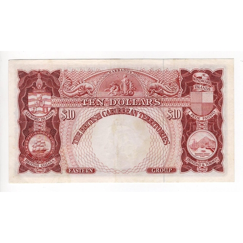 532 - British Caribbean Territories 10 Dollars dated 2nd January 1962, portrait Queen Elizabeth II at righ... 