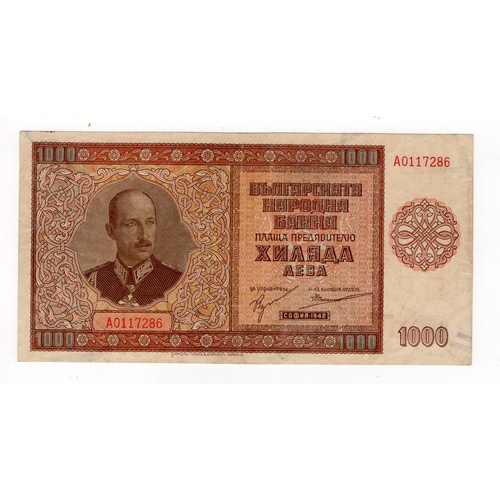 546 - Bulgaria 1000 Leva dated 1942, signed Gunev & Ivanov, serial A0117286 (TBB B167a, Pick61a) about EF