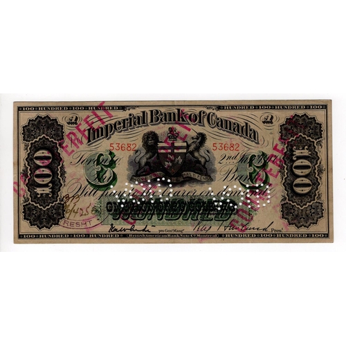 549 - Canada 100 Dollars Imperial Bank counterfeit dated 2nd January 1917, plate A serial No.53682 (PickS1... 