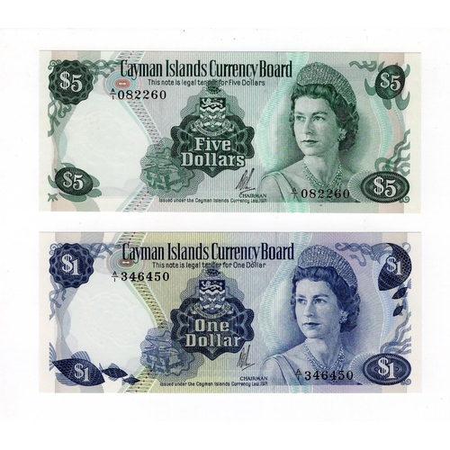 552 - Cayman Islands (2), 5 Dollars dated 1971 (issued 1972), portrait Queen Elizabeth II at right, serial... 