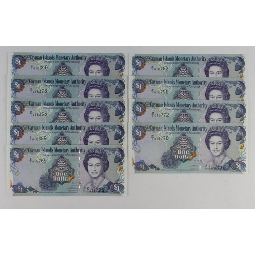 554 - Cayman Islands 1 Dollar REPLACEMENT notes (9) dated 2006, including a consecutively numbered pair, a... 