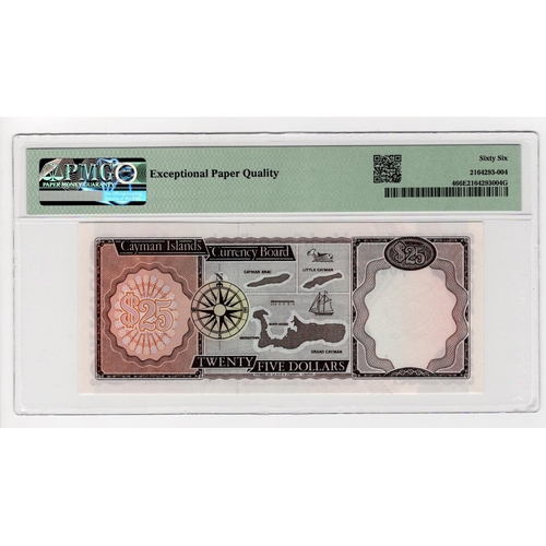 556 - Cayman Islands 25 Dollars dated 1971, serial A/1 049510 (TBB B104a, Pick4) in PMG holder graded 66 E... 