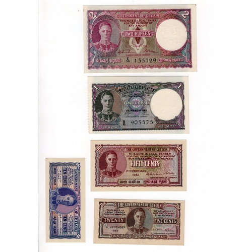 560 - Ceylon (5), a group of King George VI notes, 2 Rupees dated 4th August 1943, original EF, 1 Rupee da... 