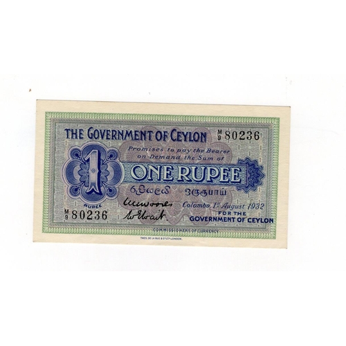 561 - Ceylon 1 Rupee dated 1st August 1932, serial M/9 80236 (TBB B211q, Pick16b) light signs of handling,... 