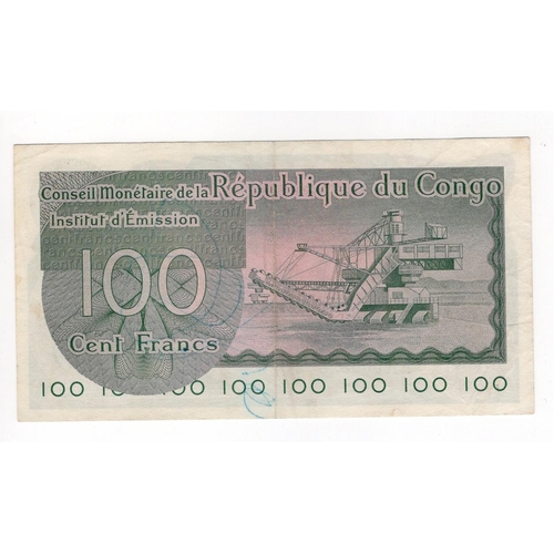 580 - Congo Democratic Republic 100 Francs dated 17th June 1963, serial AN069358 (TBB B102a, Pick1a) VF