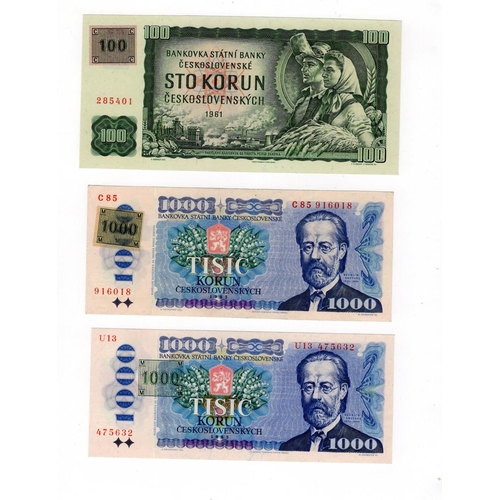 585 - Czech Republic (3), 1000 Korun (2) & 100 Korun issued 1993, provisional issues with revalidation adh... 