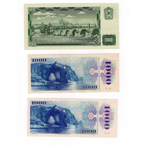 585 - Czech Republic (3), 1000 Korun (2) & 100 Korun issued 1993, provisional issues with revalidation adh... 