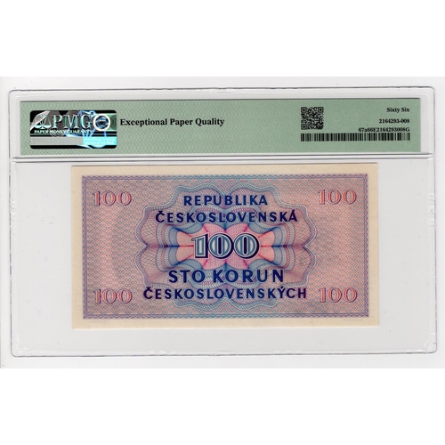 588 - Czechoslovakia 100 Korun dated 16th May 1945, serial B01 305473 (TBB B146a, Pick67a) in PMG holder g... 