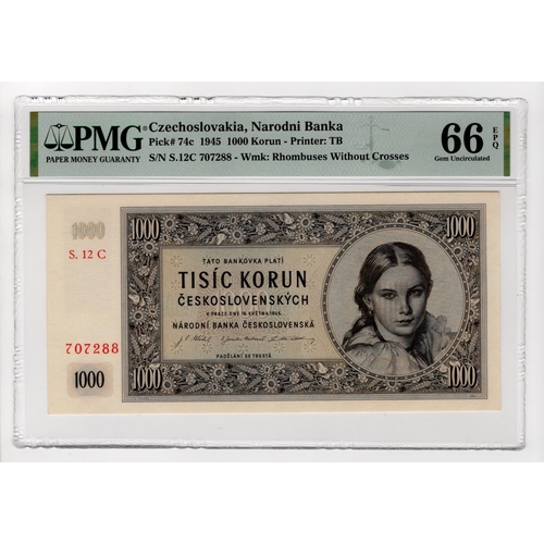 590 - Czechoslovakia 1000 Korun dated 16th May 1945, serial S. 12C 707288 (TBB B209c, Pick74c) in PMG hold... 