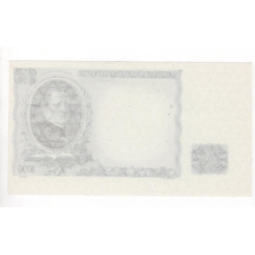 593 - Czechoslovakia 1000 Korun, reverse progressive PROOF not dated, different watermark to issued notes ... 