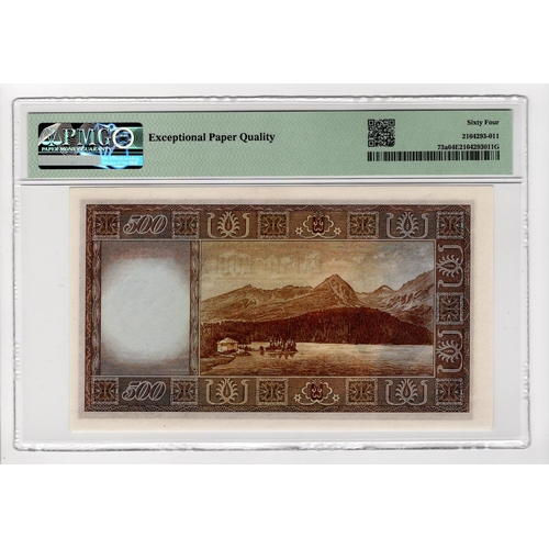 597 - Czechoslovakia 500 Korun dated 12th March 1946, serial A 683496 (TBB B208a, Pick73a) in PMG holder g... 