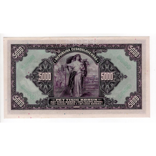 598 - Czechoslovakia 5000 Korun dated 6th July 1920, series B, serial No. 974658, perforated 'SPECIMEN' (T... 