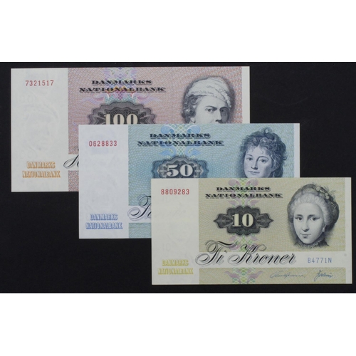 601 - Denmark (3), 100 Kroner dated 1988 (TBB B921n, Pick51r), 50 Kronur dated 1985 (TBB B920g, Pick50g), ... 