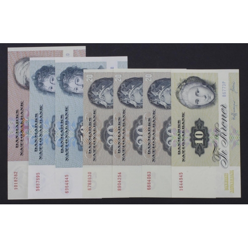 603 - Denmark (7), 100 Kroner dated 1979, 50 Kroner dated 1978 (2), 20 Kroner (3) dated 1979, 1984 and 198... 