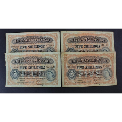 608 - East African Currency Board (4) 5 Shillings dated 1st January 1955, Queen Elizabeth II portrait (TBB... 