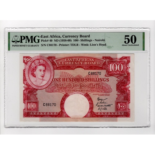 609 - East African Currency Board 100 Shillings issued 1958 - 1960, portrait Queen Elizabeth II top left, ... 