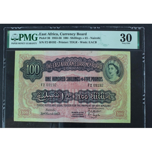 611 - East African Currency Board 100 Shillings or 5 Pounds dated 31st March 1953, portrait Queen Elizabet... 