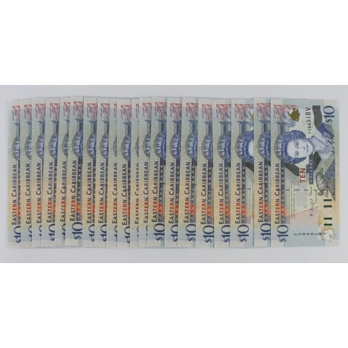 616 - East Caribbean 10 Dollars (21) issued 2000, 3 x consecutively numbered sets of 7 different suffixes,... 