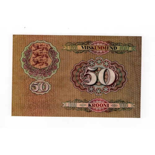 625 - Estonia 50 Krooni dated 1929, serial No. 0840868 (TBB B210a, Pick65) Uncirculated