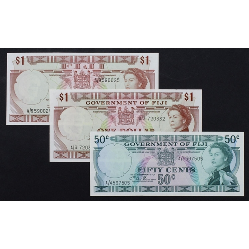 632 - Fiji (3), Interim Currency Board 1 Dollar & 50 Cents issued 1971 signed Wesley Barrett & C.A. Stinso... 