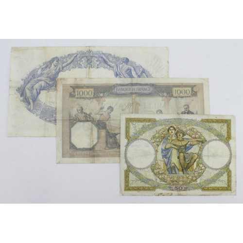 637 - France (3), 1000 Francs dated 30th March 1933, serial P.2395 557 (Pick79c) pinholes, Fine, 500 Franc... 