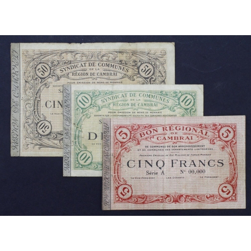 639 - France (3), a group of early SPECIMEN notes, undated regional issues circa 1920, Commune de la Regio... 