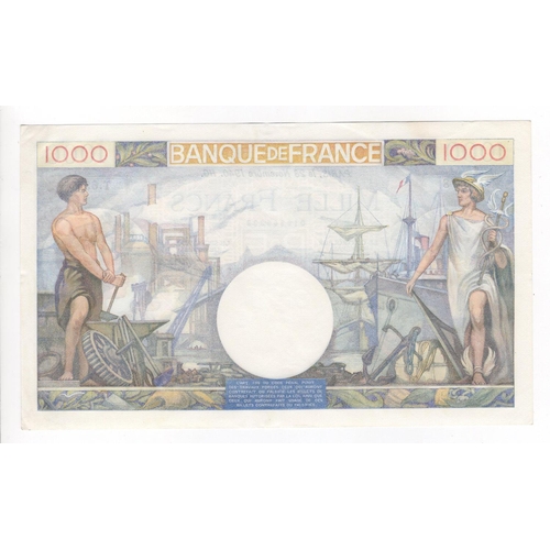 645 - France 1000 Francs dated 28th November 1940, serial T.655 338 (Pick96a) light signs of handling/corn... 