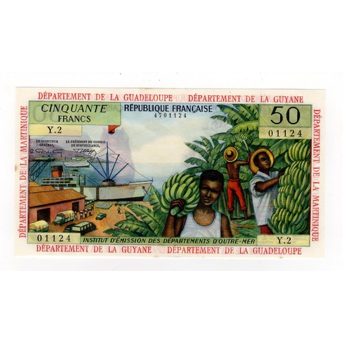 653 - French Antilles 50 Francs issued 1964, signed Postel-Vinay and Clappier, serial Y.2 01124 (TBB B109b... 