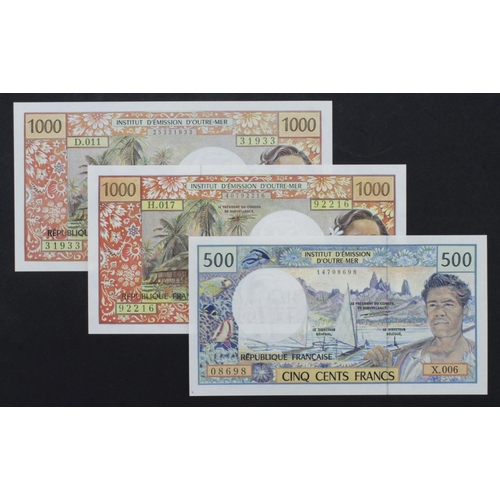 655 - French Colonial (3), Tahiti 1000 Francs issued 1985 (Pick27d), French Pacific Territories 1000 Franc... 