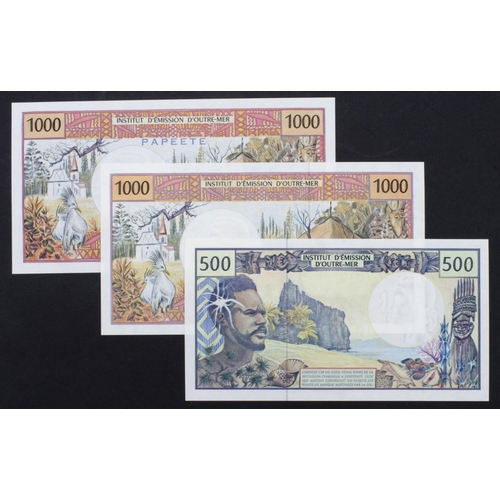 655 - French Colonial (3), Tahiti 1000 Francs issued 1985 (Pick27d), French Pacific Territories 1000 Franc... 