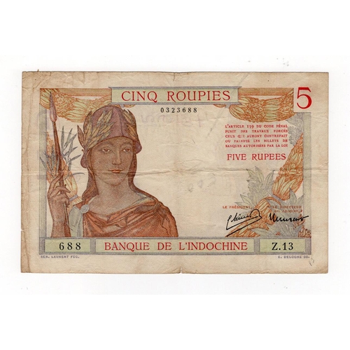 657 - French India 5 Roupies issued 1947 - 1947, a scarce example of a very short lived run produced in Fr... 