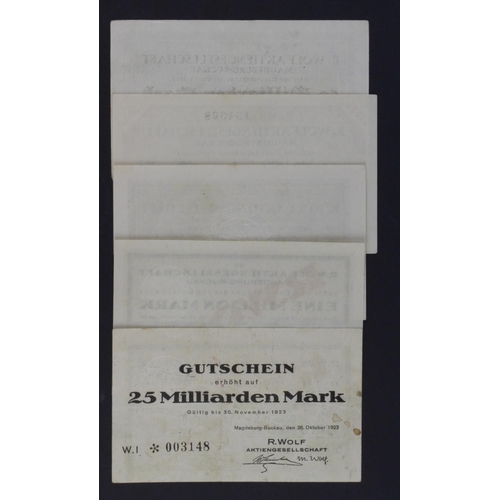 695 - Germany Grossgeld (5) dated 1923, 1 Million Mark, 5 Millionen Mark, 25 Millionen Mark provisonal ove... 