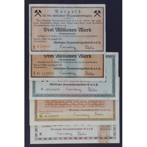 697 - Germany Grossgeld (5) dated 1923, 2 Millionen Mark, 3 Millionen Mark (2), 5 Millionen Mark, 10 Milli... 