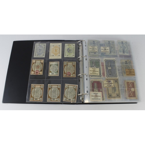 699 - Germany Notgeld (360) in album, a mixed collection of town/city sets and individual notes, date rang... 