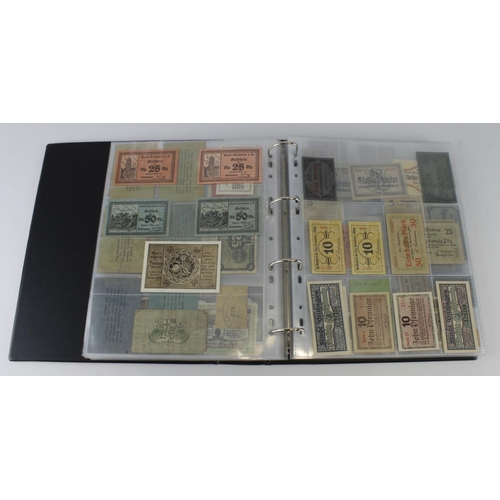 699 - Germany Notgeld (360) in album, a mixed collection of town/city sets and individual notes, date rang... 