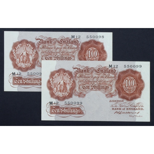 70 - Catterns 10 Shillings (B223) issued 1930 (2), a consecutively numbered pair, serial M12 550098 & M12... 