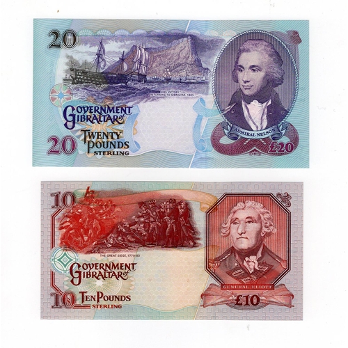 710 - Gibraltar (2), 20 Pounds serial AA067330 and 10 Pounds serial AA068120 both dated 1st July 1995 (TBB... 