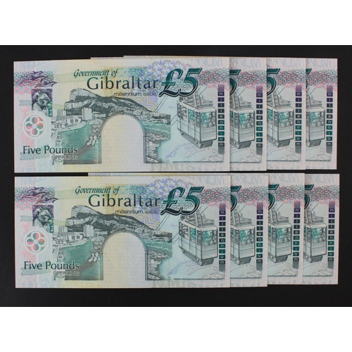 714 - Gibraltar 5 Pounds (8) dated 2000, Commemorative notes Millennium 2000, a consecutively numbered run... 