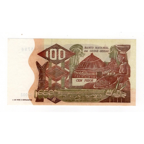 720 - Guinea Bissau 100 Pesos dated 24th September 1975, serial G002 35786 (TBB B102a, Pick2a) Uncirculate... 