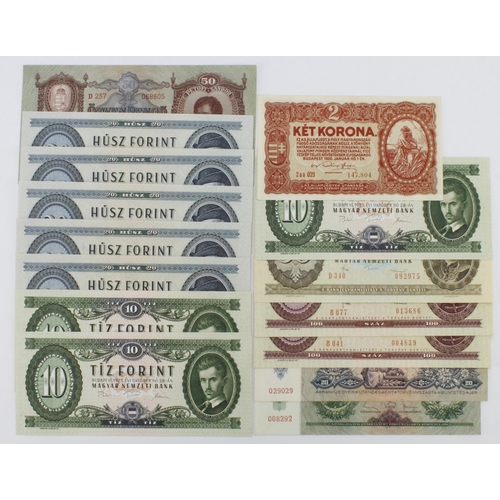 727 - Hungary (15), an Uncirculated collection comprising 2 Korona 1920, 10 Pengo 1936, 20 Pengo 1941, 50 ... 