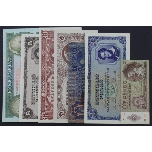 729 - Hungary (7), 1 Million B.-Pengo, 100000 B.-Pengo, 10000 B.-Pengo all dated 1946, 1 Million Pengo  da... 