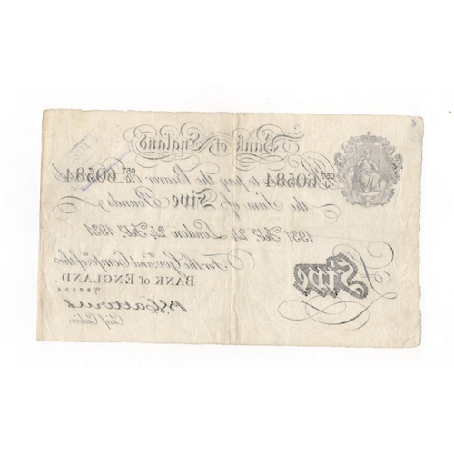 73 - Catterns 5 Pounds (B228) dated 24th February 1931, serial 057/J 60584, London issue (B228, Pick328a)... 