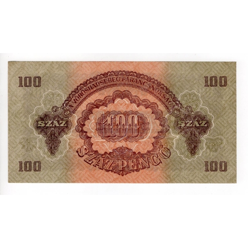 735 - Hungary 100 pengo dated 1944, Russian Army Occupation WW2, serial EB519430 (PickM8) light signs of h... 