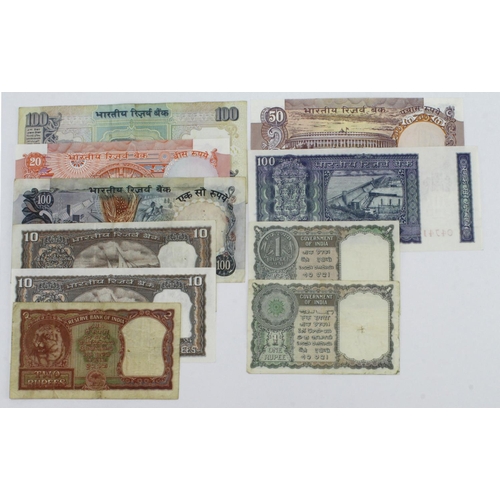 739 - India (10), including 1 Rupee issued 1949 signed Ambegaonkar with nice serial No. 400001, 1 Rupee da... 