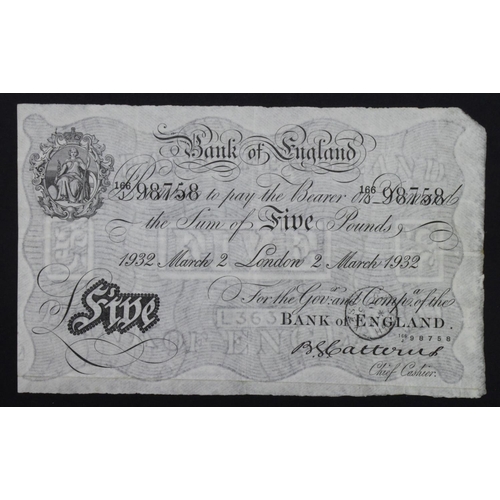 74 - Catterns 5 Pounds (B228) dated 2nd March 1932, serial 166/J 98758, London issue (B228, Pick328a) ban... 