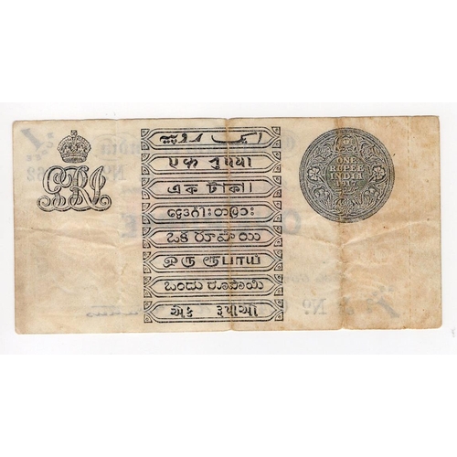 742 - India 1 Rupee dated 1917, portrait King George V at top left, signed McWatters, serial Y/86 024562 (... 