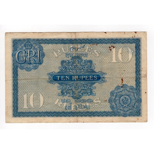 746 - India 10 Rupees issued 1917 - 1930 (1926), King George V portrait, signed J.B. Taylor, serial K/69 0... 