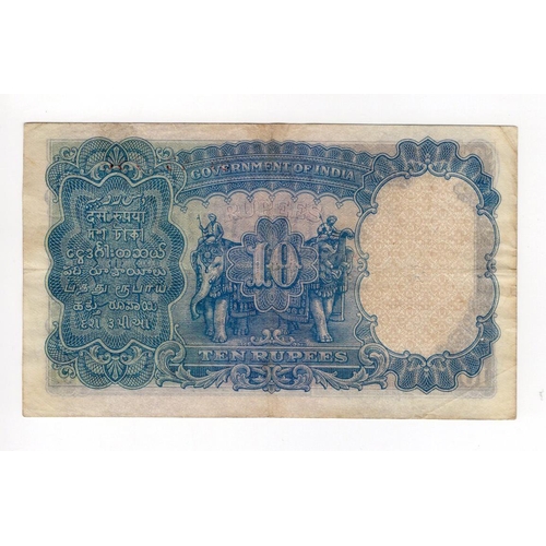 747 - India 10 Rupees issued 1928 - 1935 (1933), portrait King George V at right, signed J.B. Taylor, seri... 