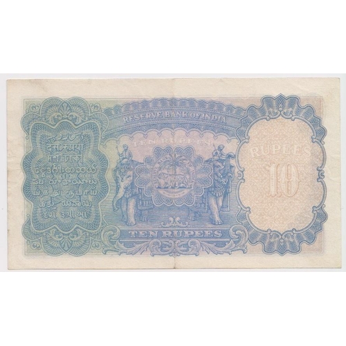 748 - India 10 Rupees issued 1937, portrait King George VI at right, signed J.B. Taylor, serial D/66 13822... 