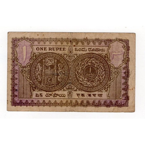 754 - India, Princely State of Hyderabad 1 Rupee issued 1941 - 1945, signed G. Muhammad serial G/3 249694 ... 